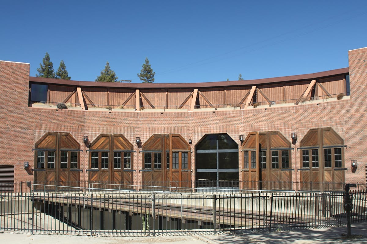 The brick roundhouse of the California State Railroad Museum