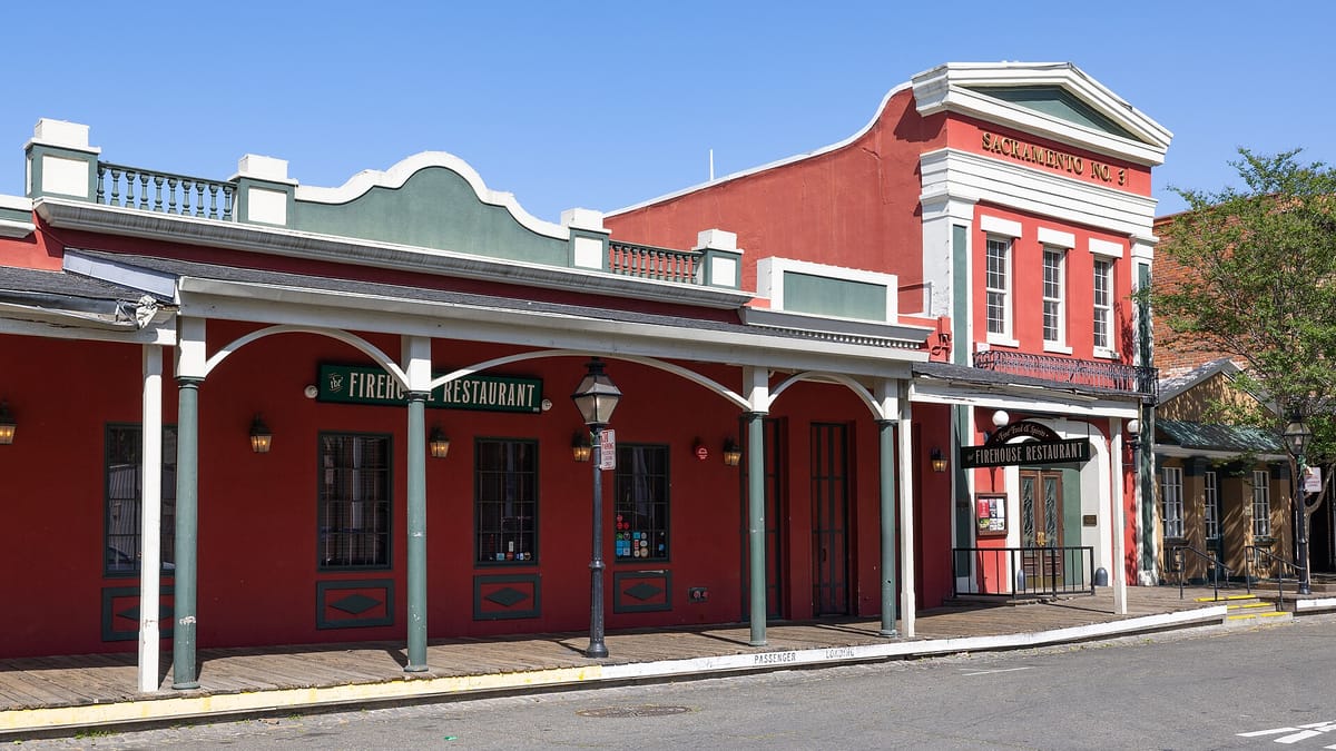The red Engine Company No. 3 firehouse in Old Sacramento